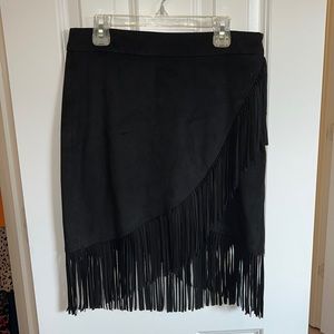 Zara Basic Collection Faux Suede Fringe Skirt in Black